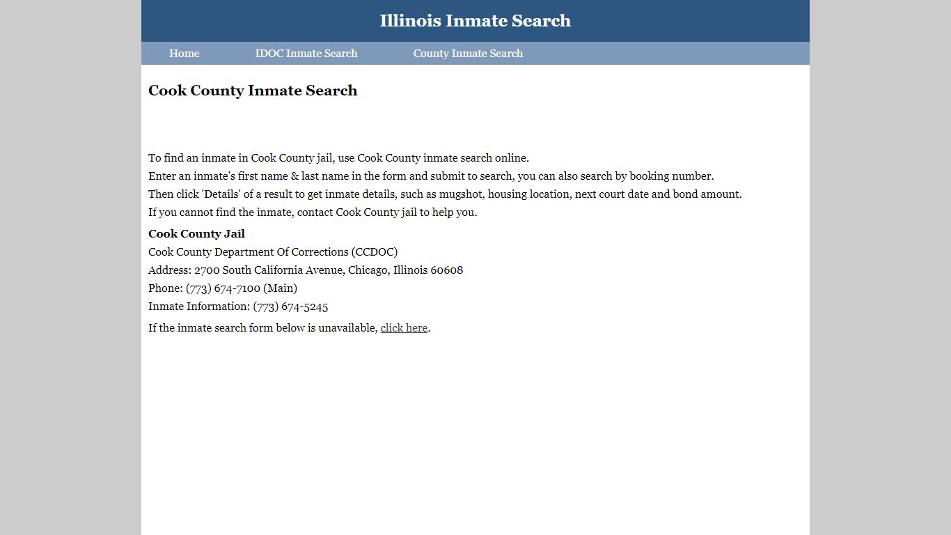 Cook County Inmate Search